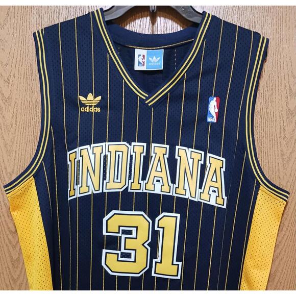 Reggie Miller-Adidas-Pacers-Jersey-Blue/Yellow-Used-XL-$85 - Picture 3 of 9